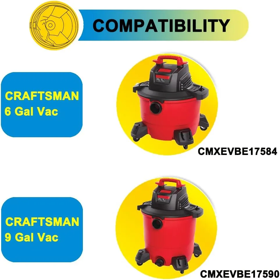 6 Pack 39970 Shop Vac Bags for CRAFTSMAN 6 and 9 Gallon Wet/Dry vacs, Part# 39970 CMXZVBE39970, Fine Dust Bag