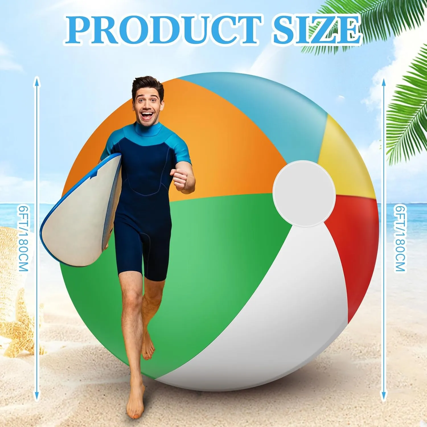 6ft Giant Inflatable Beach Ball Large Jumbo Beach Ball Decoration for Summer Sand Party Event Outdoor Indoor Decoration