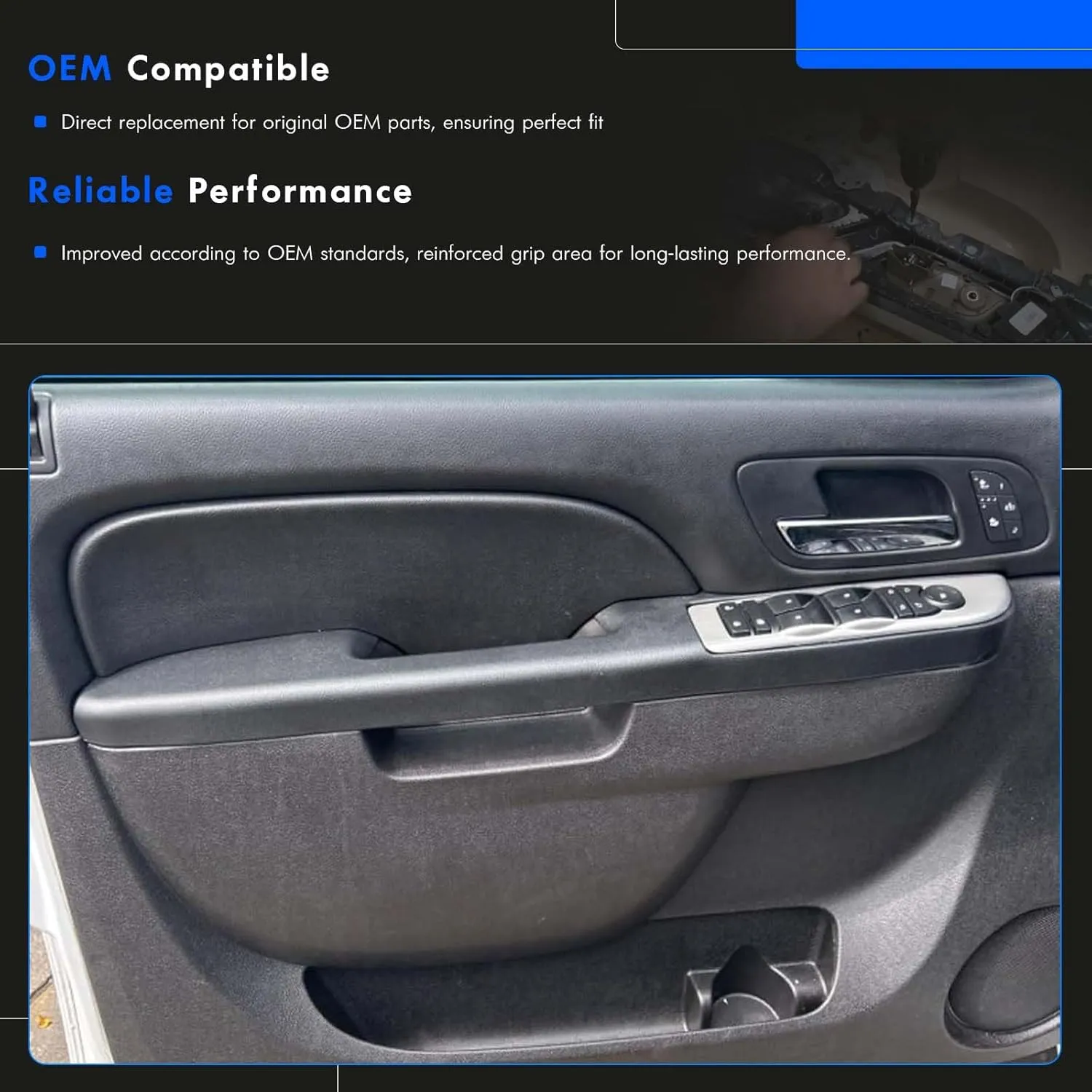80994 Front Left Driver Side Armrest Repair Kit Fit for Chevy Silverado Suburban Tahoe Avalanche For GMC Sierra Yukon 2010-2014 Door Panel with Release Handle Above Armrest 27In - Black - GM# 84127280