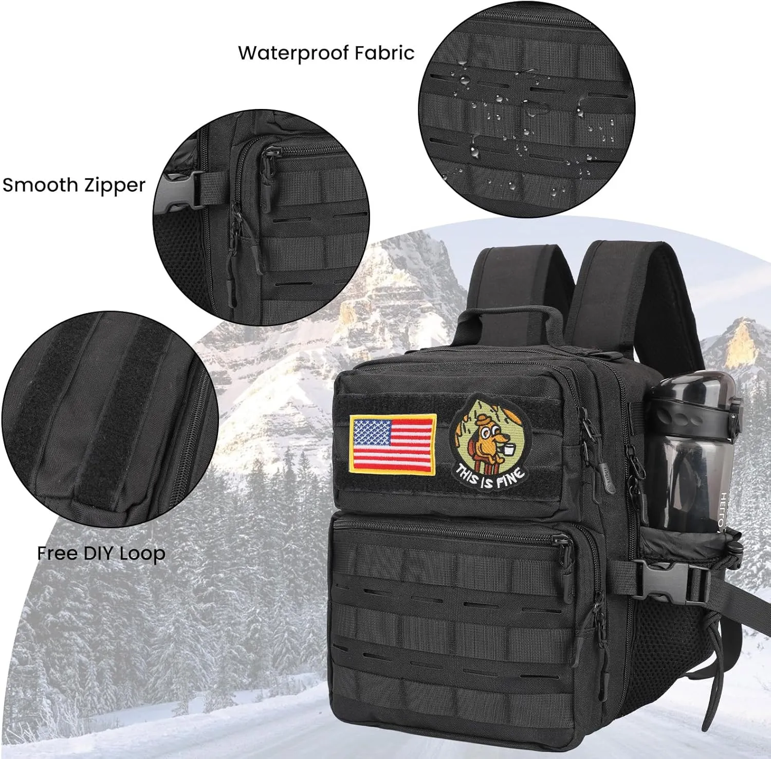9L Mini Tactical Backpack Small Military Gym Bag for Men Women Molle Daypack Camping Backpack with Patch(Black)