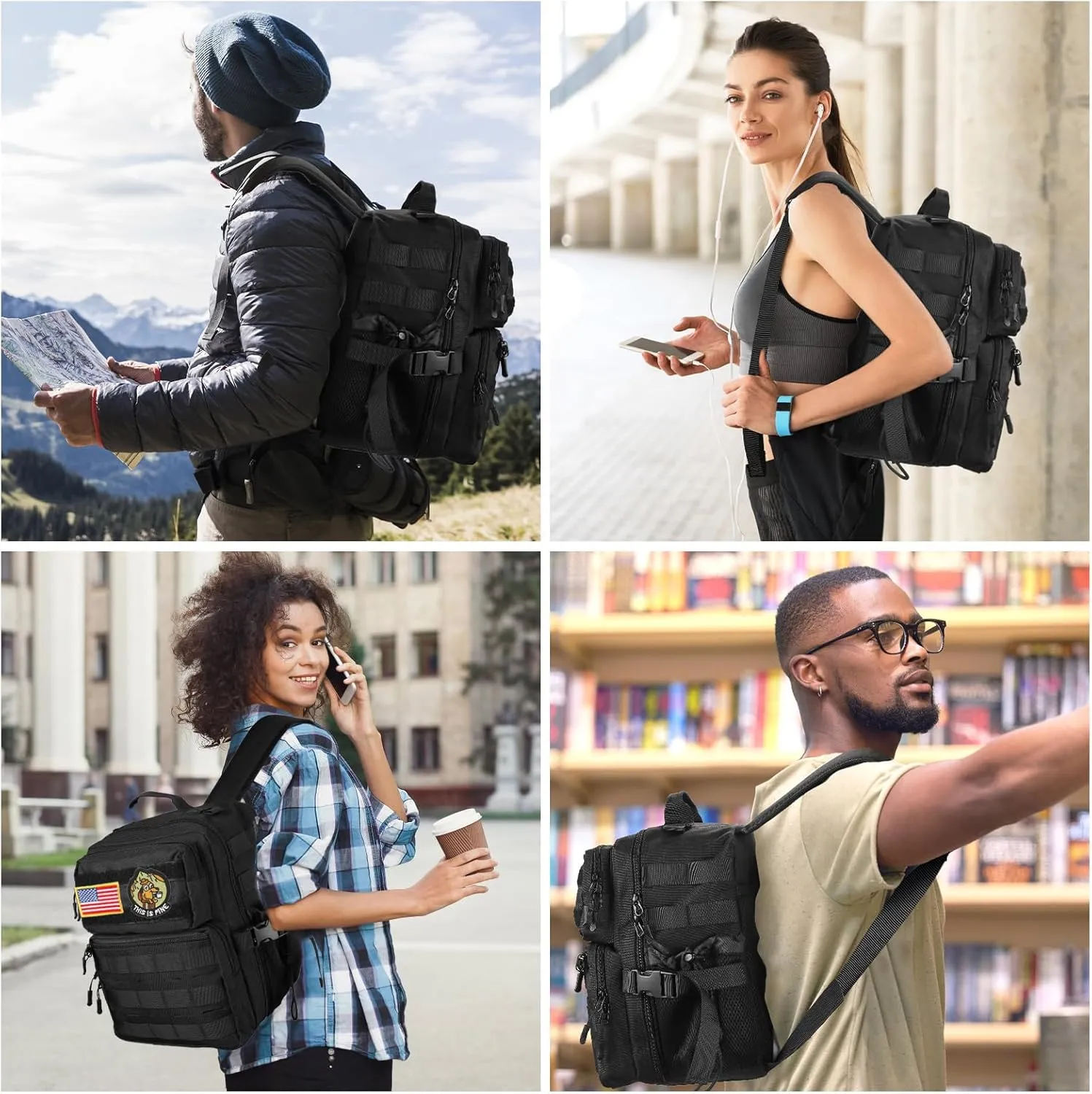 9L Mini Tactical Backpack Small Military Gym Bag for Men Women Molle Daypack Camping Backpack with Patch(Black)