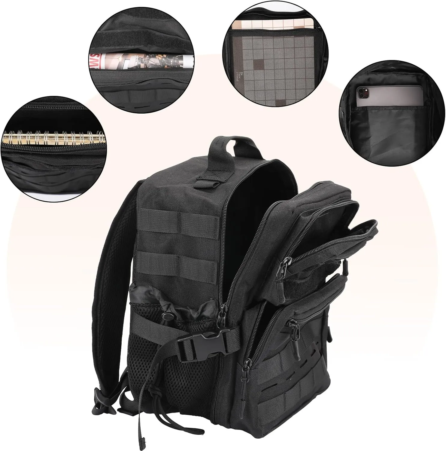 9L Mini Tactical Backpack Small Military Gym Bag for Men Women Molle Daypack Camping Backpack with Patch(Black)