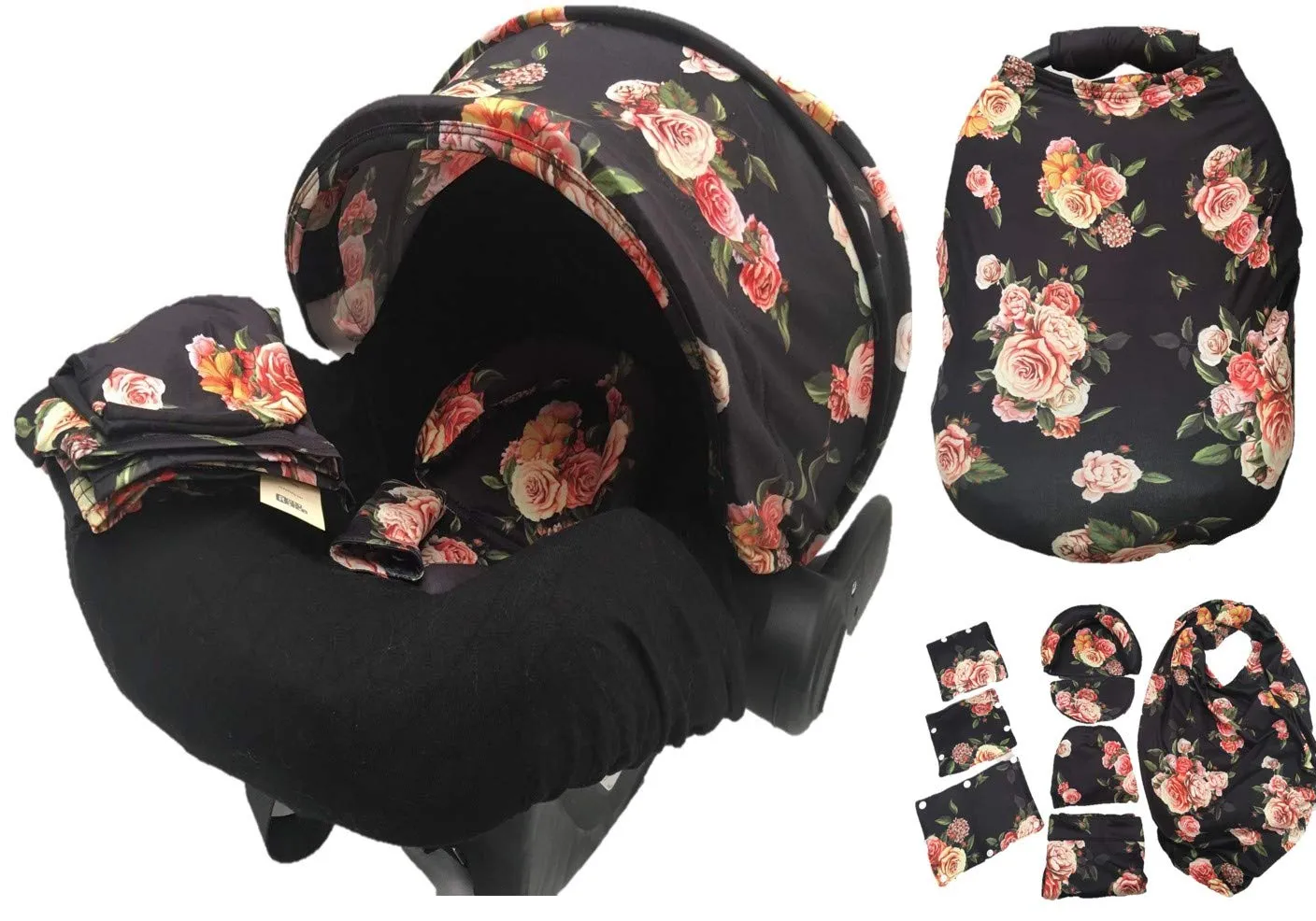 9pc Baby Boy Baby Girl Ultimate Set of Infant Car Seat Cover Canopy Headrest Blanket Hat Nursing Scarf, 30JY02