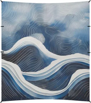 Abstract Art Blue and White Wave Stable Beach Tent UPF50  Waterproof Shade Sun Shelter with Sandbags & Sand Shovel for Camping, Picnics, Backyard & Fishing