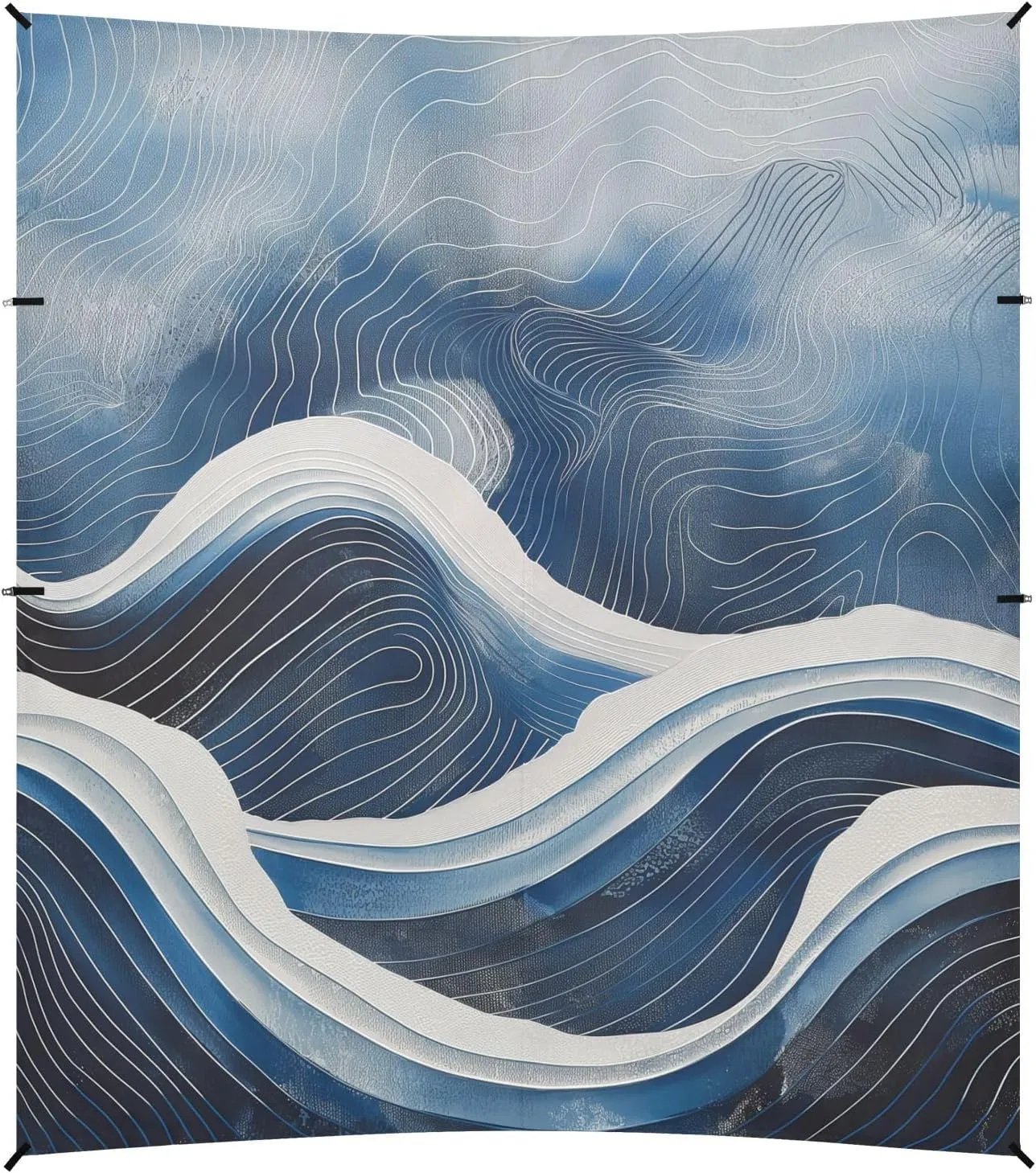 Abstract Art Blue and White Wave Stable Beach Tent UPF50  Waterproof Shade Sun Shelter with Sandbags & Sand Shovel for Camping, Picnics, Backyard & Fishing