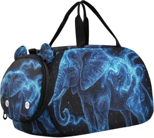 Abstract Elephant Galaxy Nebulae Sports Duffle Bag for Kids Girls Boys, Gym Bag with Shoe Compartments, Kids Travel Overnight Weekender Shoulder Bag