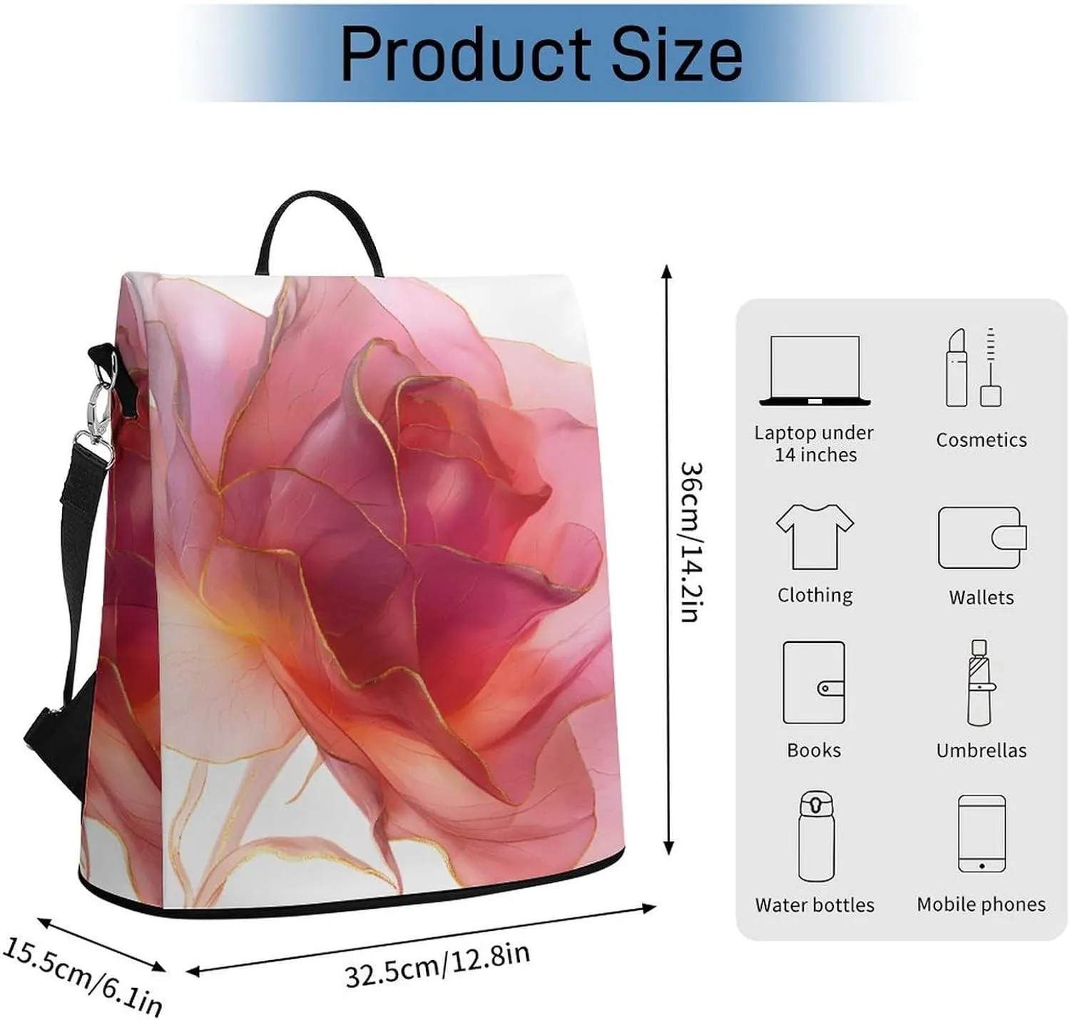 Abstract Pink Rose Backpack Purse for Women Anti Theft Fashion Backpack Waterproof Shoulder Ladies Bag