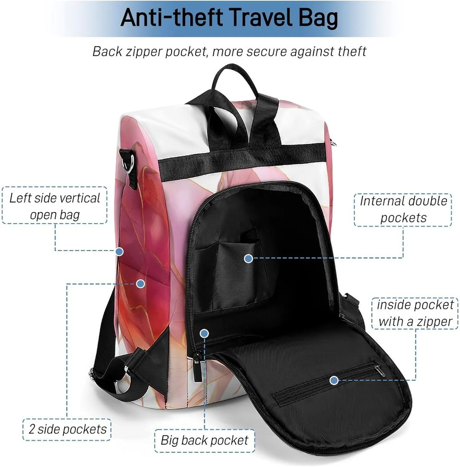 Abstract Pink Rose Backpack Purse for Women Anti Theft Fashion Backpack Waterproof Shoulder Ladies Bag