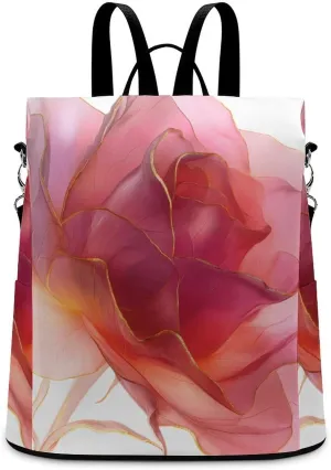 Abstract Pink Rose Backpack Purse for Women Anti Theft Fashion Backpack Waterproof Shoulder Ladies Bag