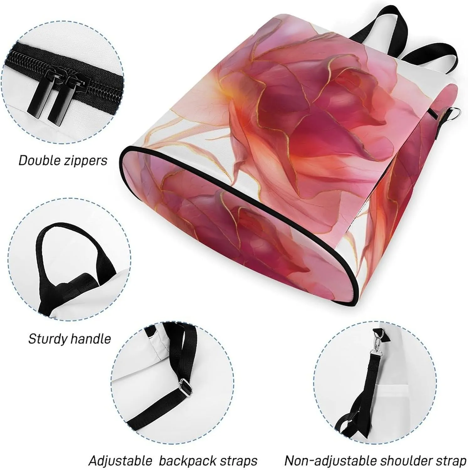 Abstract Pink Rose Backpack Purse for Women Anti Theft Fashion Backpack Waterproof Shoulder Ladies Bag