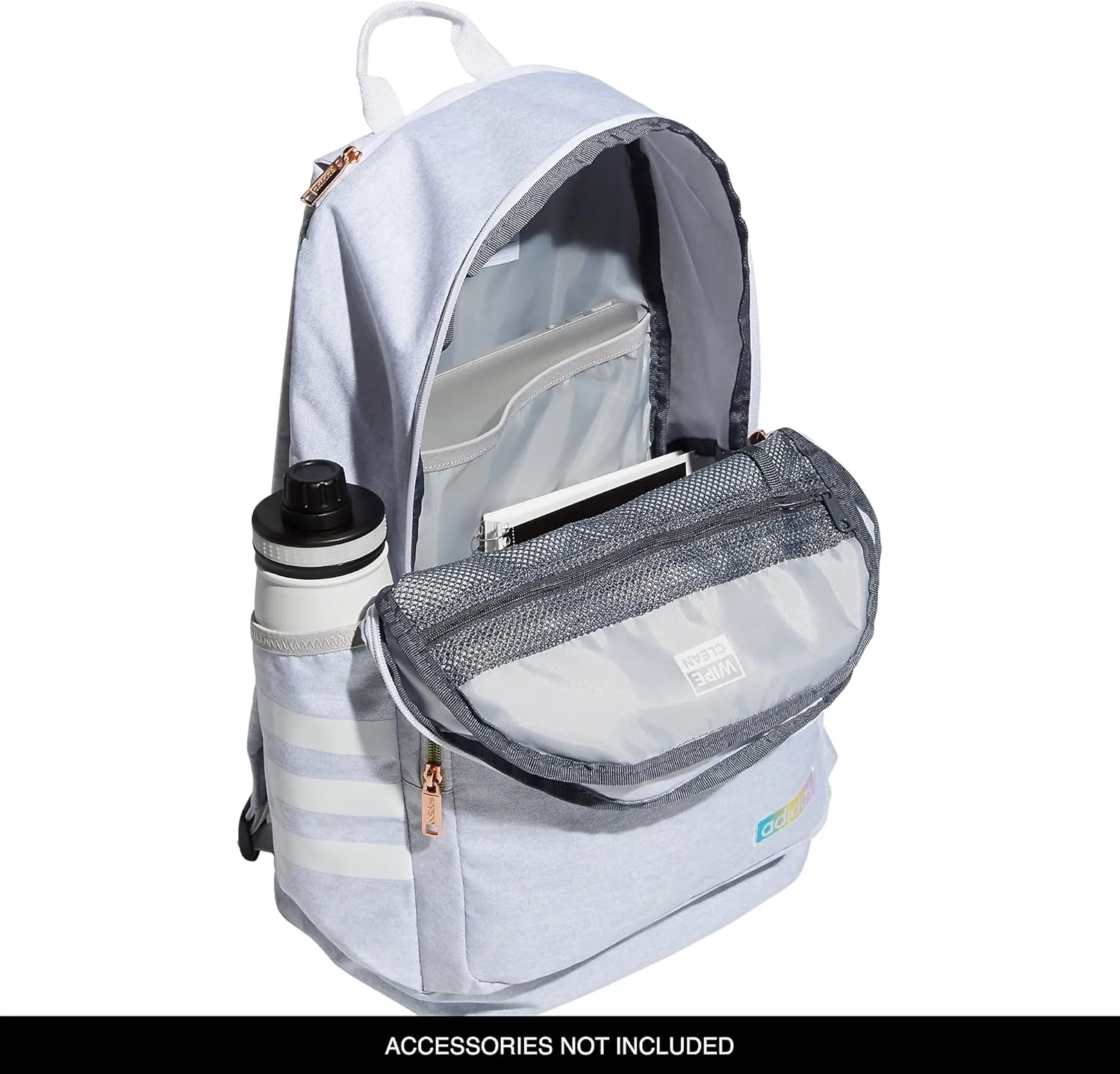 adidas Classic 3-Stripe Durable Backpack Student Athletic Sport Laptop Book Bag, Jersey White/White Rainbow/4.0, One Size