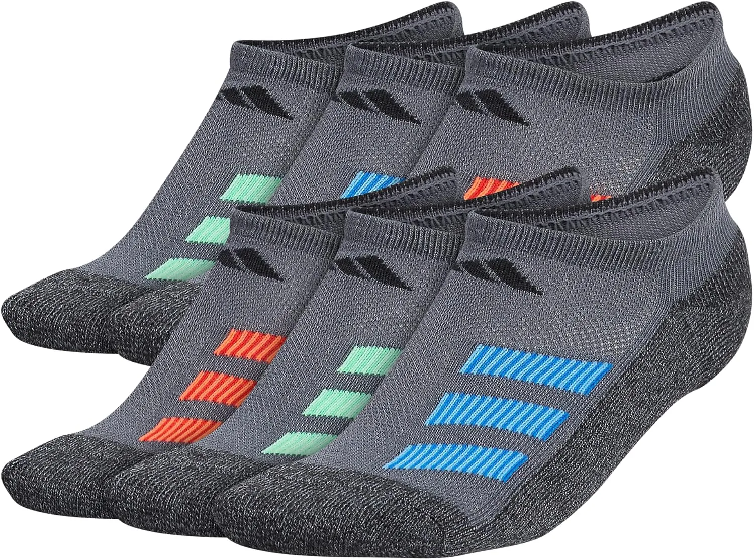 adidas Kids-Boy's/Girl's Cushioned Angle Stripe No Show Socks (6-Pair)