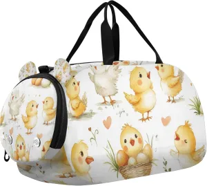 Adorable Chicks Sports Duffle Bag for Teens Girls Boys, Gym Bag with Shoe Compartment, Kids Travel Overnight Weekender Shoulder Bag