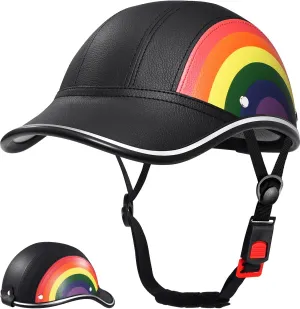 Adult Baseball Cap Helmet - Urban Style PU Retro Leather Hat for Golf, Low Profile Urban Commute Helmet for Men & Women