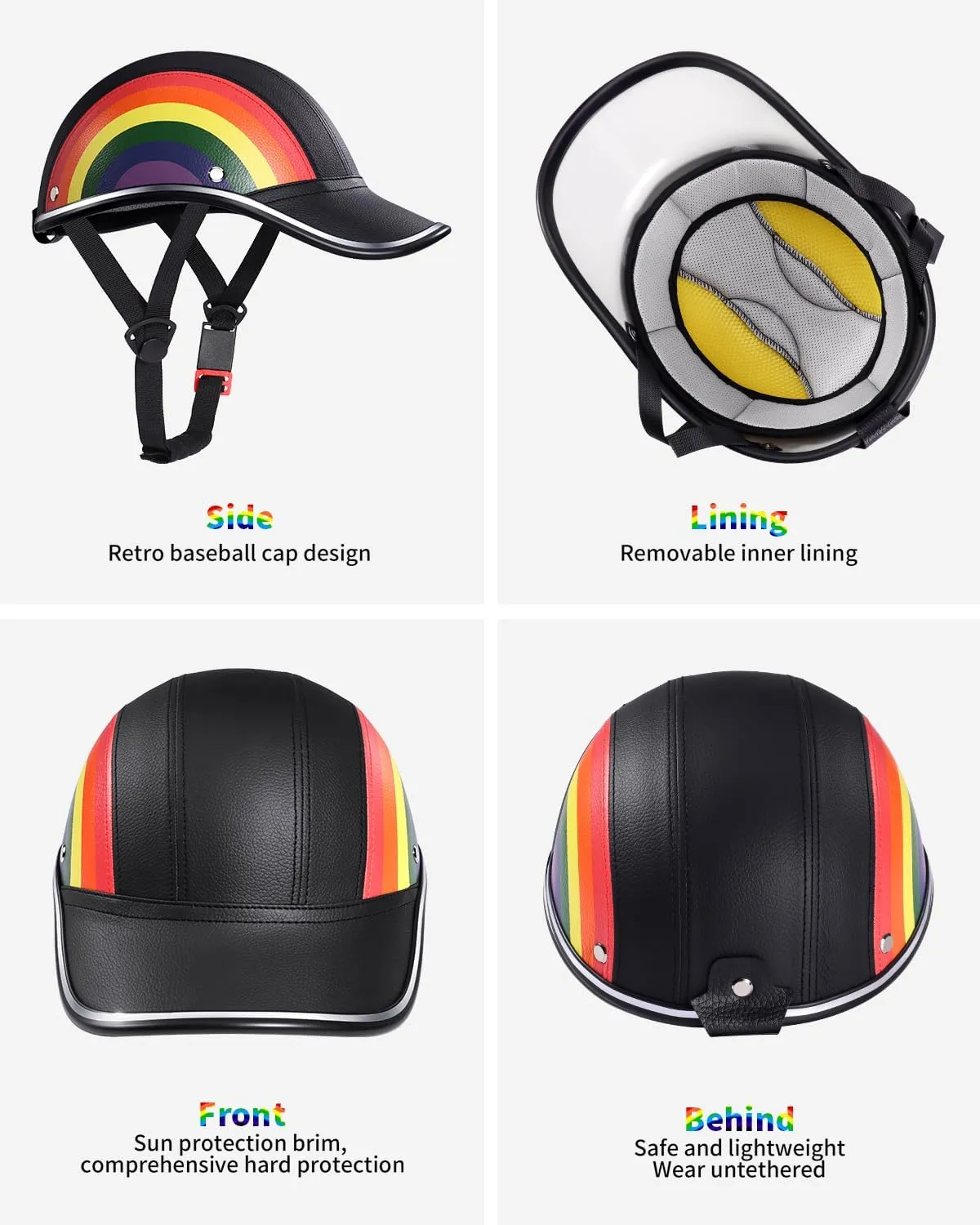 Adult Baseball Cap Helmet - Urban Style PU Retro Leather Hat for Golf, Low Profile Urban Commute Helmet for Men & Women