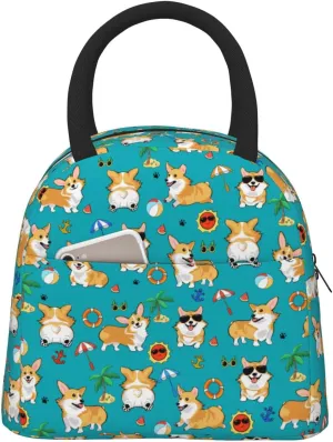 Aeoiba Beach Day Corgi Insulated Lunch Bag Tote Handbag lunchbox Food Container Gourmet Tote Cooler warm Pouch For School work Office