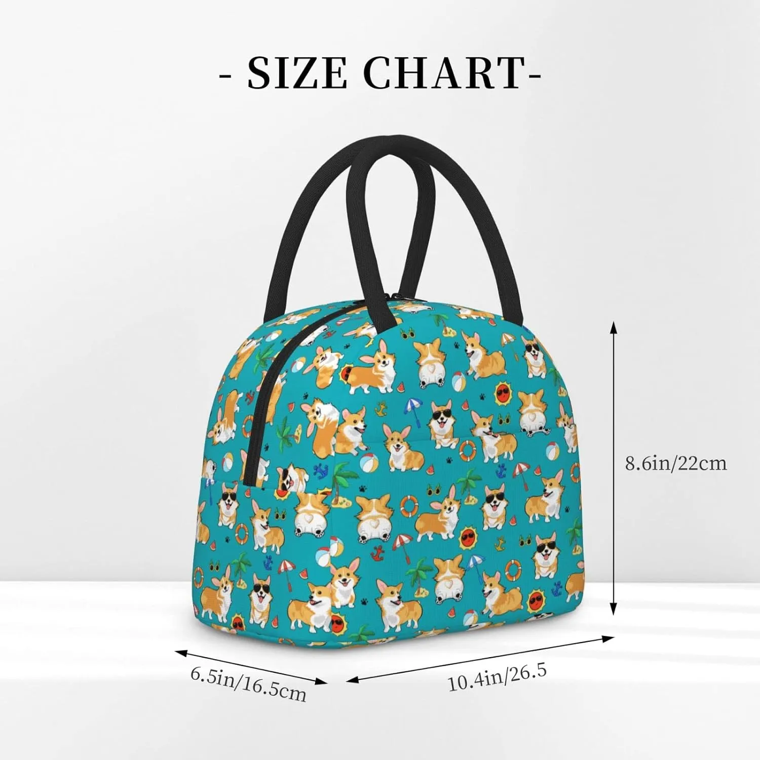 Aeoiba Beach Day Corgi Insulated Lunch Bag Tote Handbag lunchbox Food Container Gourmet Tote Cooler warm Pouch For School work Office