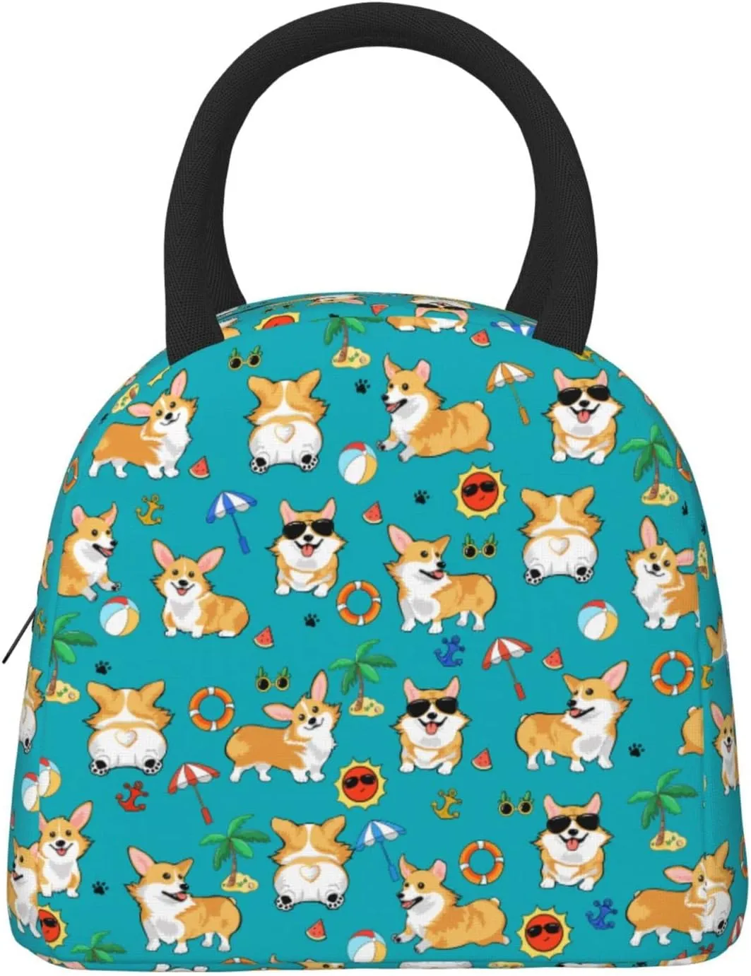 Aeoiba Beach Day Corgi Insulated Lunch Bag Tote Handbag lunchbox Food Container Gourmet Tote Cooler warm Pouch For School work Office