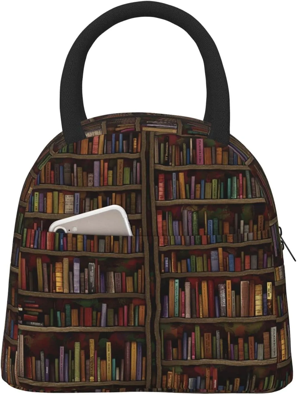 Aeoiba Vintage Library Bookshelf Bookcase Insulated Lunch Box Tote Bag Handbag lunchbox Food Container Gourmet Tote Cooler warm Pouch For School work Office