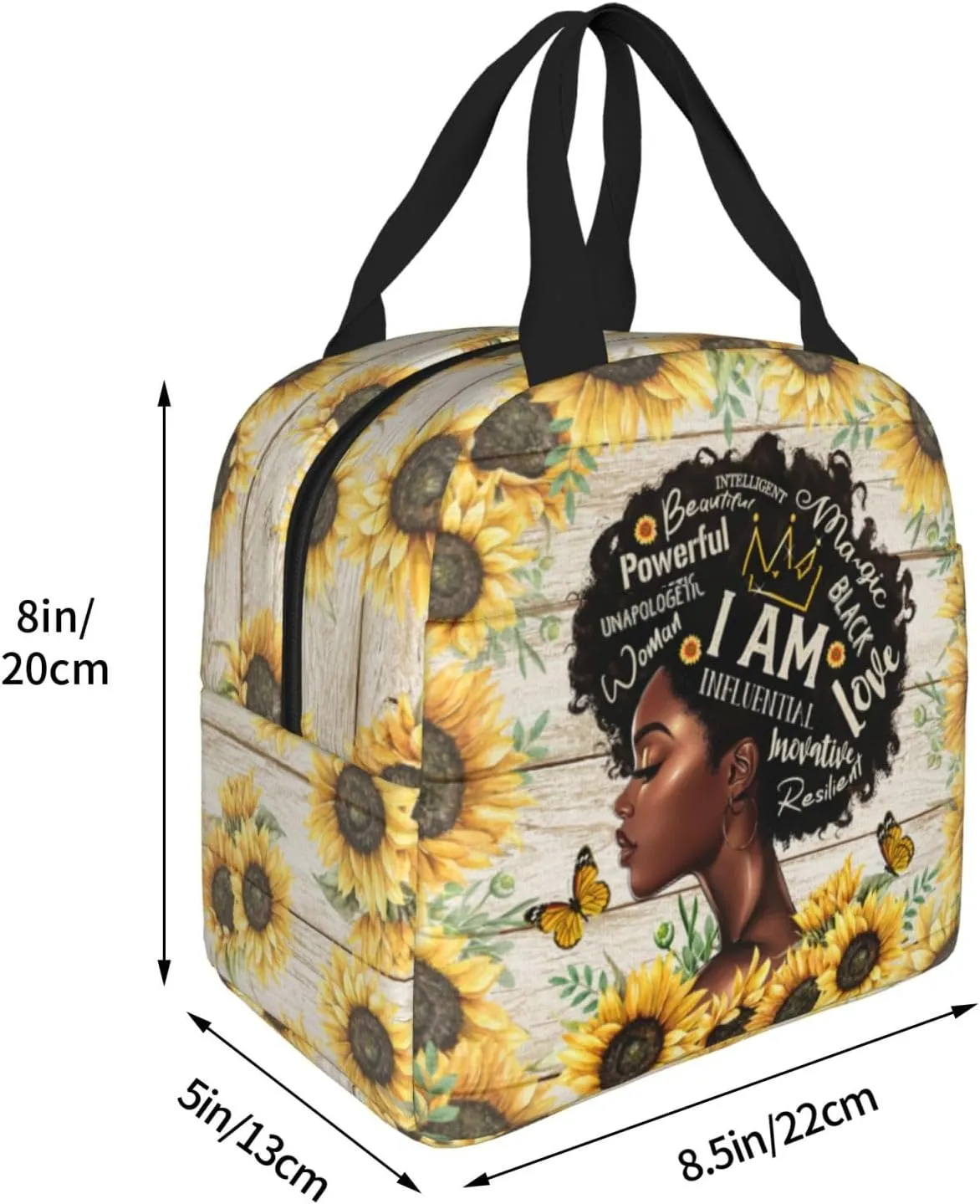 African American Black Woman Lunch Bag African American Women Lunch Box Sunflower Insulated Lunch Bag For Office Work Picnic Travel