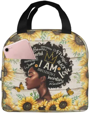 African American Black Woman Lunch Bag African American Women Lunch Box Sunflower Insulated Lunch Bag For Office Work Picnic Travel