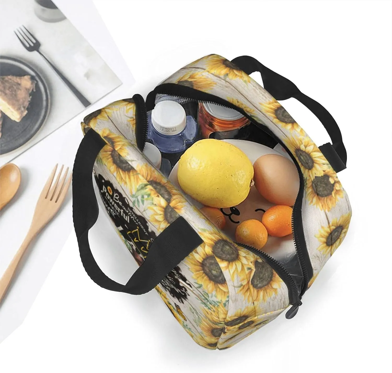 African American Black Woman Lunch Bag African American Women Lunch Box Sunflower Insulated Lunch Bag For Office Work Picnic Travel