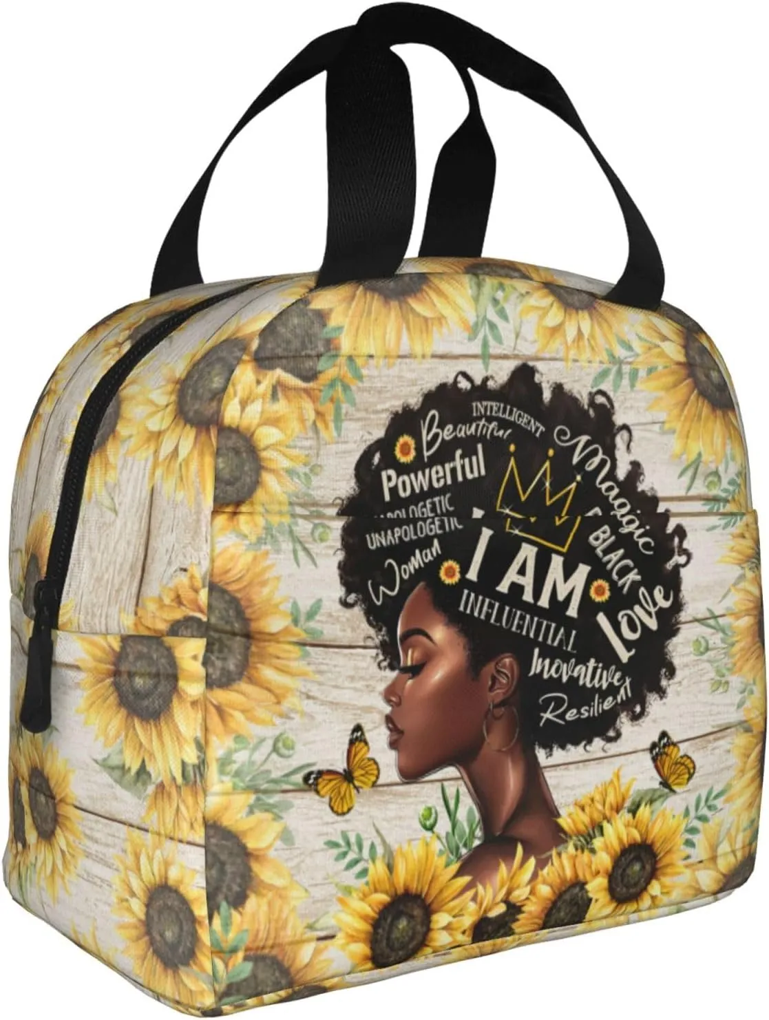 African American Black Woman Lunch Bag African American Women Lunch Box Sunflower Insulated Lunch Bag For Office Work Picnic Travel