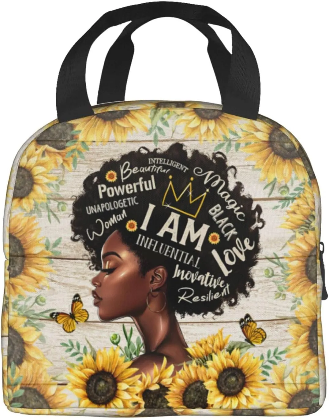 African American Black Woman Lunch Bag African American Women Lunch Box Sunflower Insulated Lunch Bag For Office Work Picnic Travel