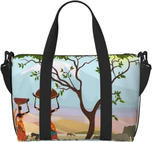 African Women in Mountain Landscape Travel Bag for Women Men Weekender Bags Carry on Overnight Bag Tote Bag Yoga Gym Bag for Gym, Work, Weekend, Travel, Personal Items