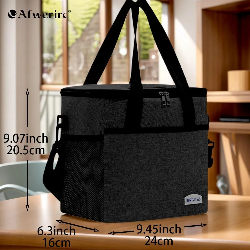 Afwerirc Lunch Box for Women & Men, Insulated 8.8L Lunch Bag with Leak-Proof Interior, Small Cooler Bag for Work, Travel, or Gym, Black