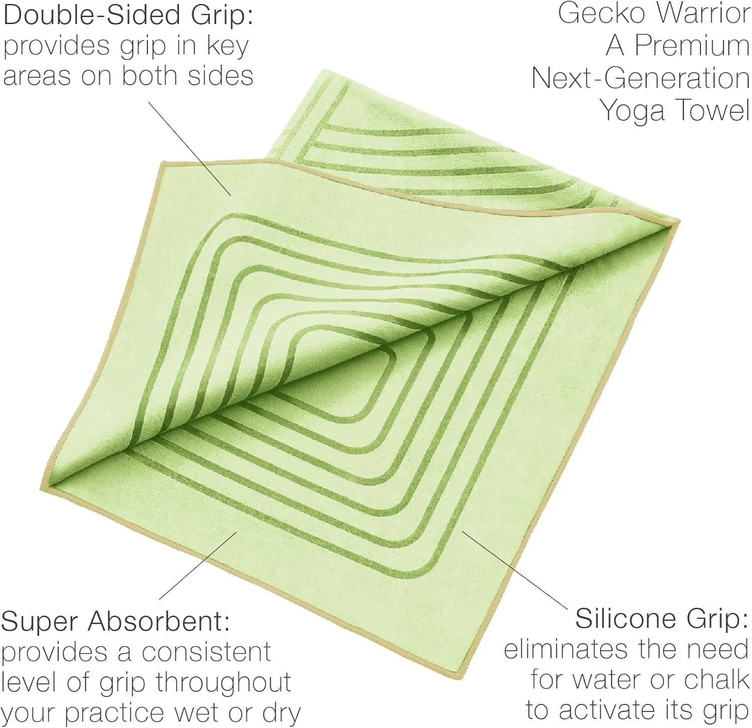 agoy Gecko Warrior - Next-Gen Microfiber Yoga Towel - Double-Sided Silicone Non-Slip Grip – Ideal for Hot Yoga - Ultra Absorbent, Easy to Wash, Travel-Friendly - 30% Recycled Material - Free Wet Bag