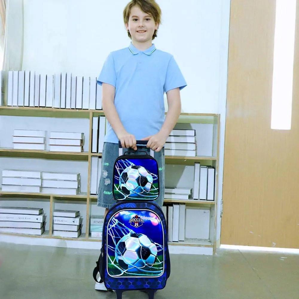 AGSDON 3PCS Rolling Backpack for Girls and Boys, Kids Roller Wheels Bookbag, Wheeled Elementary School Bag with Lunch Bag