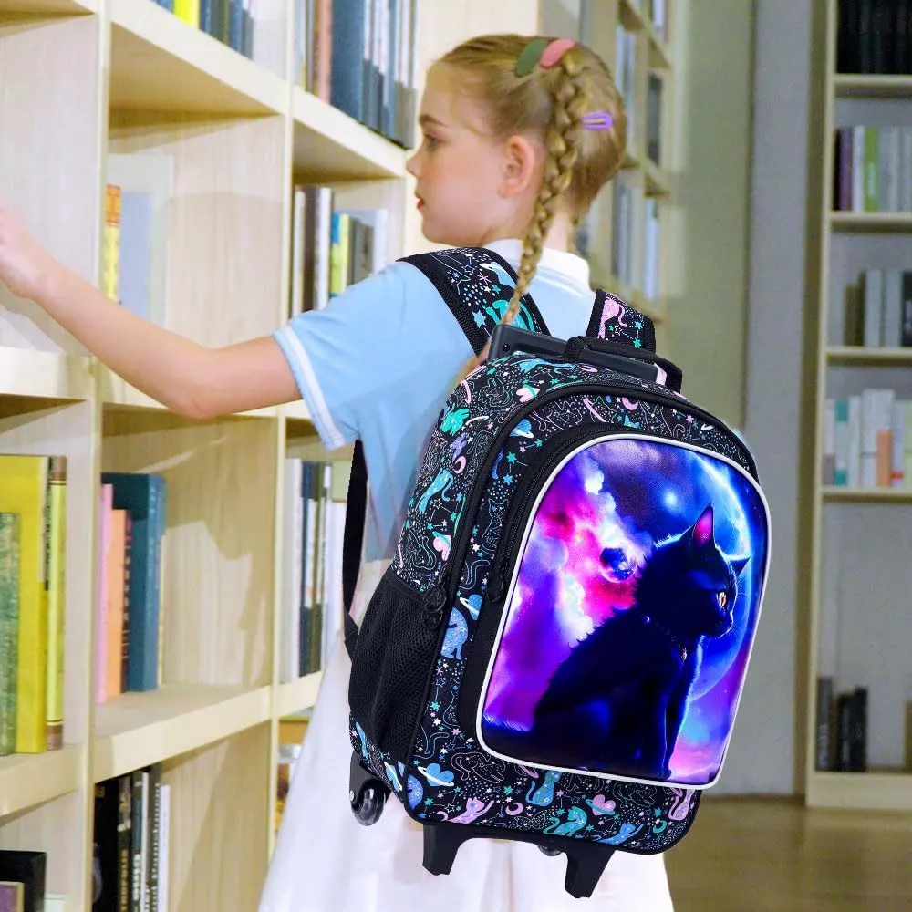 AGSDON 3PCS Rolling Backpack for Girls and Boys, Kids Roller Wheels Bookbag, Wheeled Elementary School Bag with Lunch Bag