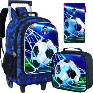 AGSDON 3PCS Rolling Backpack for Girls and Boys, Kids Roller Wheels Bookbag, Wheeled Elementary School Bag with Lunch Bag