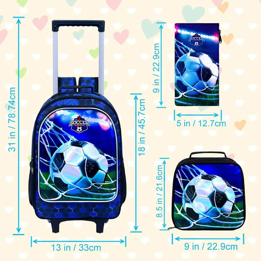 AGSDON 3PCS Rolling Backpack for Girls and Boys, Kids Roller Wheels Bookbag, Wheeled Elementary School Bag with Lunch Bag