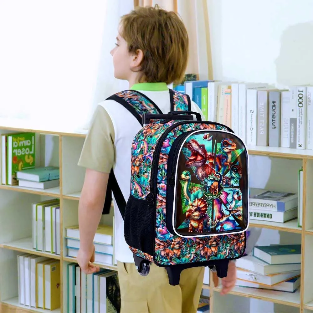 AGSDON 3PCS Rolling Backpack for Girls and Boys, Kids Roller Wheels Bookbag, Wheeled Elementary School Bag with Lunch Bag