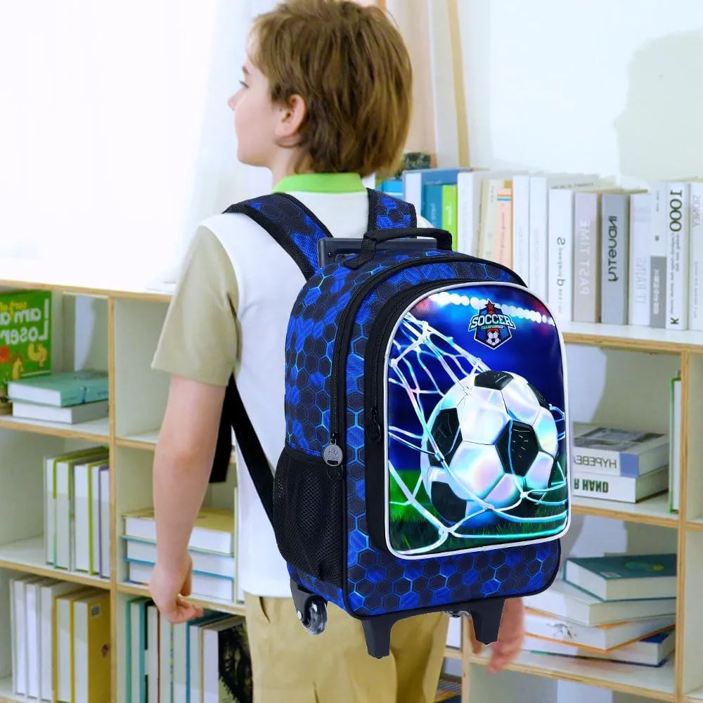 AGSDON 3PCS Rolling Backpack for Girls and Boys, Kids Roller Wheels Bookbag, Wheeled Elementary School Bag with Lunch Bag