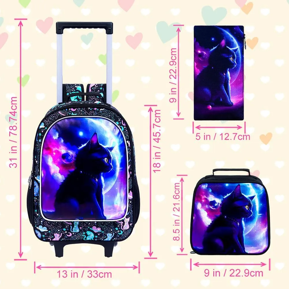AGSDON 3PCS Rolling Backpack for Girls and Boys, Kids Roller Wheels Bookbag, Wheeled Elementary School Bag with Lunch Bag