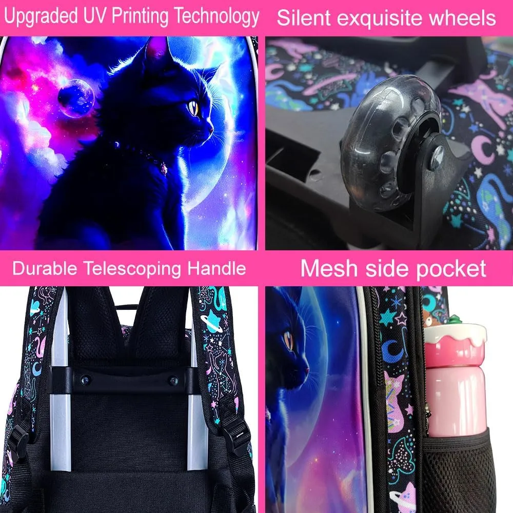 AGSDON 3PCS Rolling Backpack for Girls and Boys, Kids Roller Wheels Bookbag, Wheeled Elementary School Bag with Lunch Bag