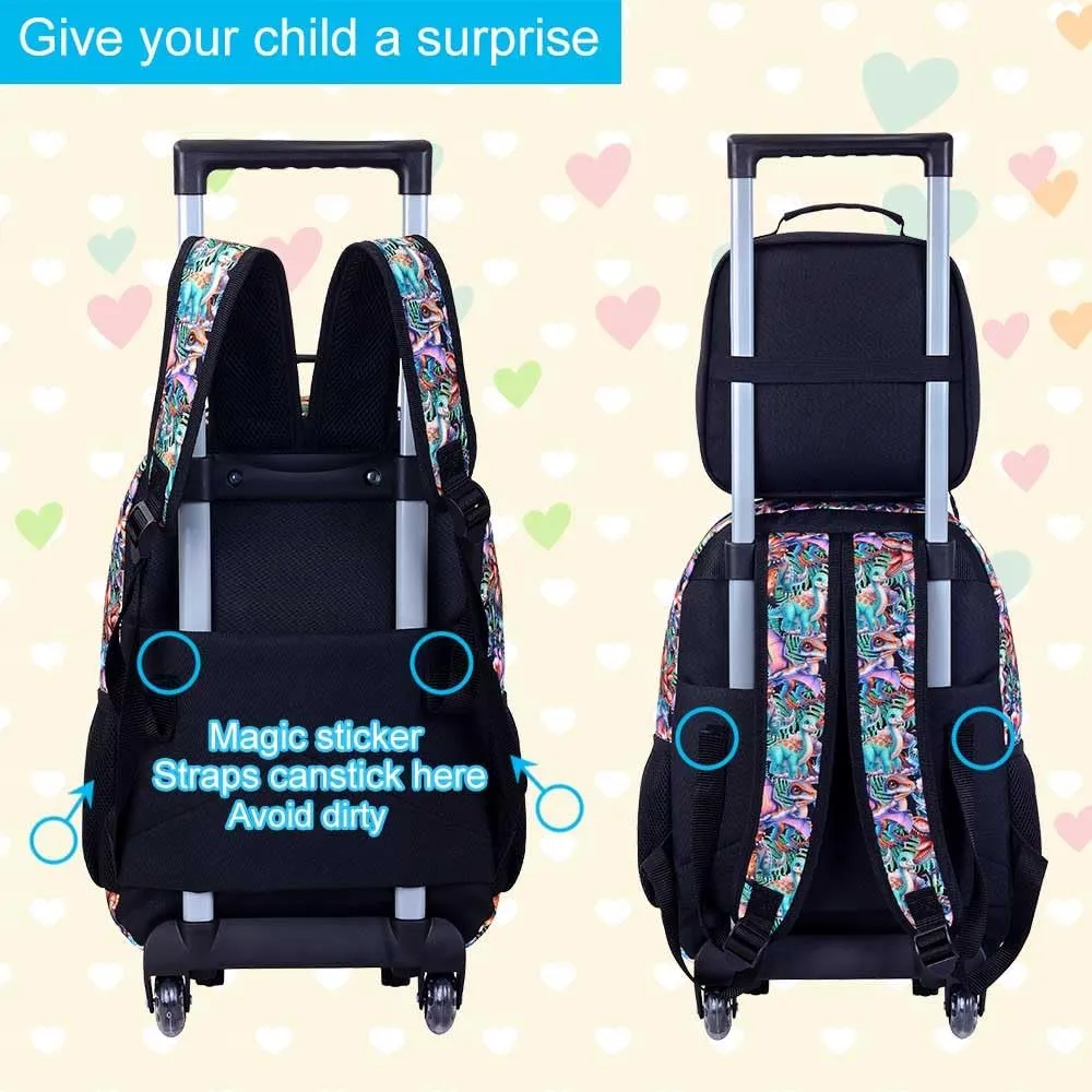 AGSDON 3PCS Rolling Backpack for Girls and Boys, Kids Roller Wheels Bookbag, Wheeled Elementary School Bag with Lunch Bag