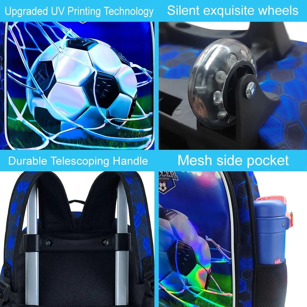AGSDON 3PCS Rolling Backpack for Girls and Boys, Kids Roller Wheels Bookbag, Wheeled Elementary School Bag with Lunch Bag