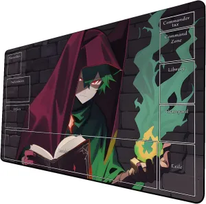 AI Painting TCG Playmat - MTG Trading Card Game Mat with Zone Layout, 24x14 Inches Premium MTG Play Mat - The Perfect Companion for Intense Card Battles - Fantasy Dark Skull Black Lotus 424A318