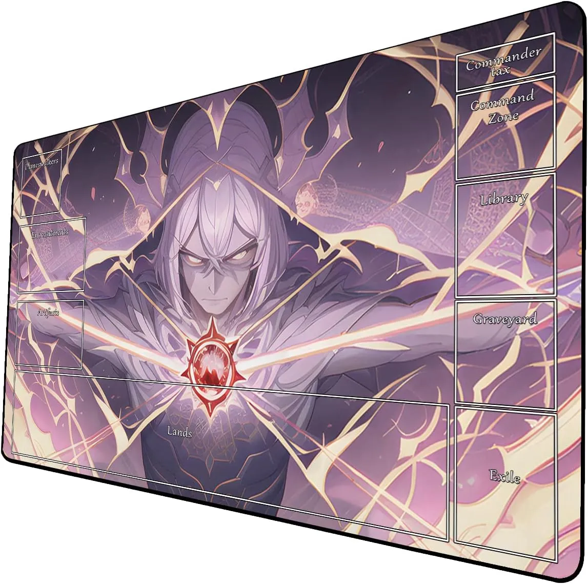 AI Painting TCG Playmat - MTG Trading Card Game Mat with Zone Layout, 24x14 Inches Premium MTG Play Mat - The Perfect Companion for Intense Card Battles - Fantasy Dark Skull Black Lotus 509A004