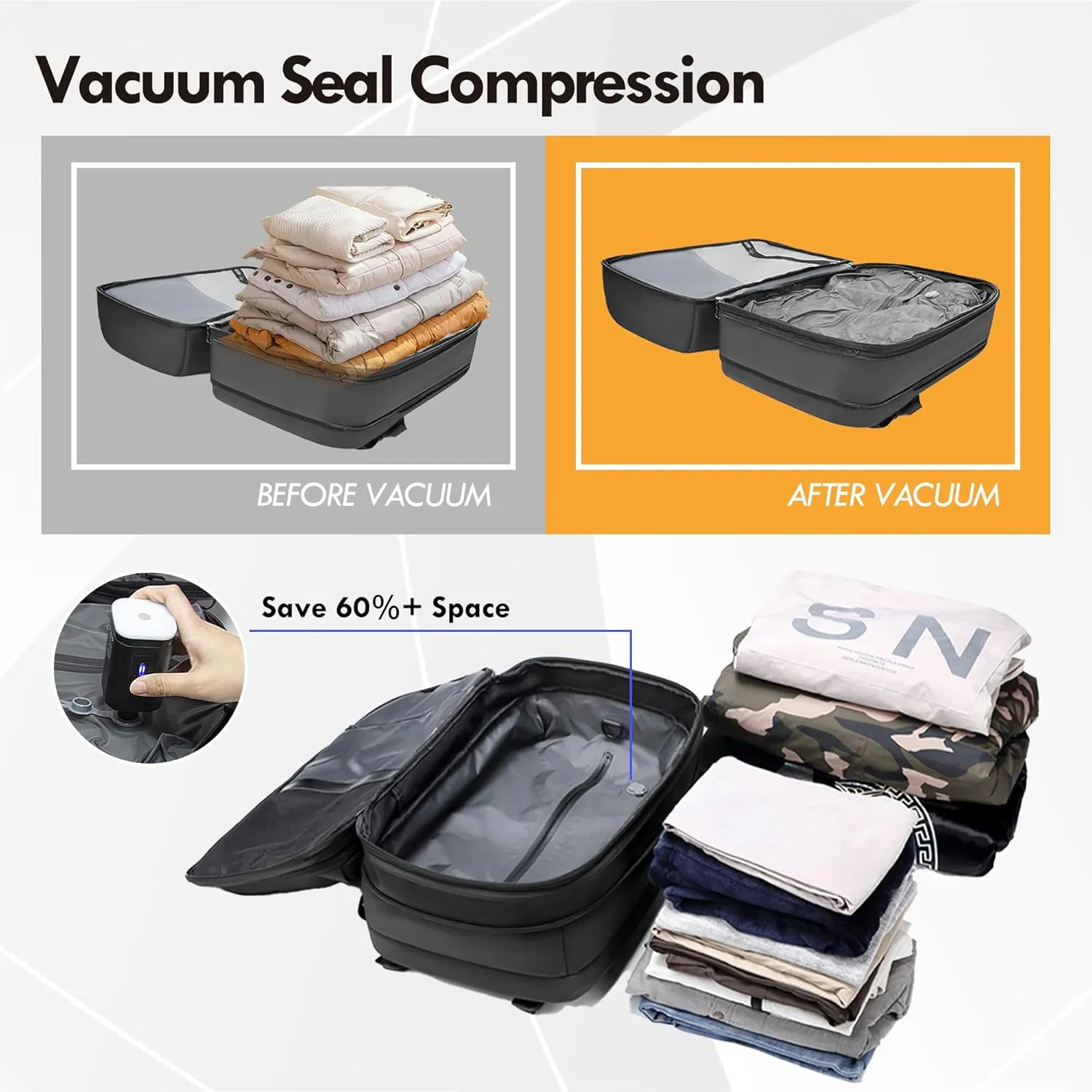 Airback Vacuum Seal Compression Vacpack Backpack with Pump, 17”Laptop Vacuum Backpack Travel with TSA Lock