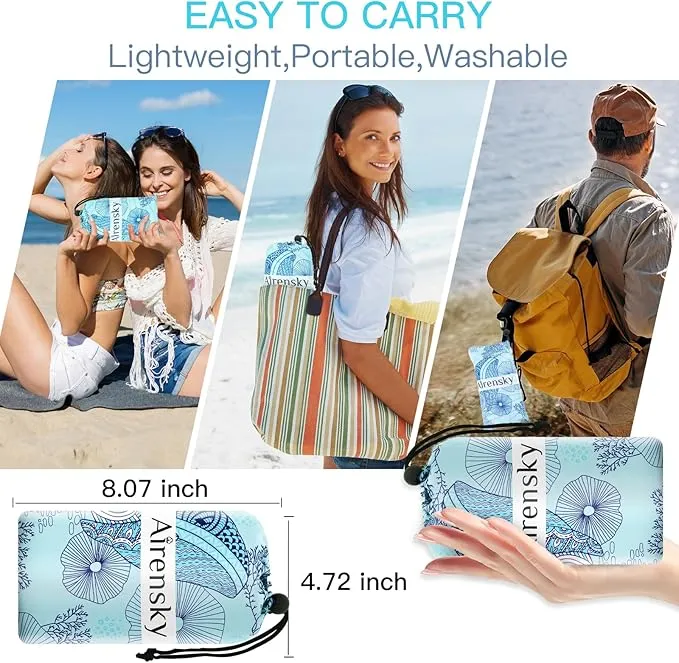 Airensky Beach Blanket, Sandproof Beach Mat 79" X 82" for 4-7 Adults, Large Waterproof Beach Blanket Quick Drying Lightweight Beach Blanket with 4 Stakes for Travel Camping Hiking(Blue Whale)