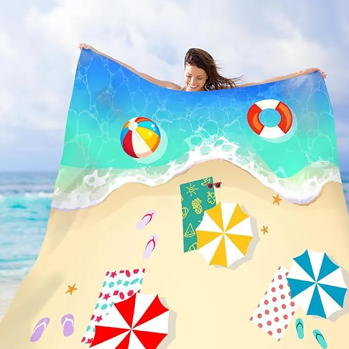 Airensky Beach Blanket, Sandproof Beach Mat 79" X 82" for 4-7 Adults, Large Waterproof Beach Blanket Quick Drying Lightweight Beach Blanket with 4 Stakes for Travel Camping Hiking(Sand Beach)
