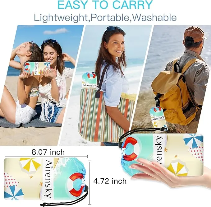 Airensky Beach Blanket, Sandproof Beach Mat 79" X 82" for 4-7 Adults, Large Waterproof Beach Blanket Quick Drying Lightweight Beach Blanket with 4 Stakes for Travel Camping Hiking(Sand Beach)