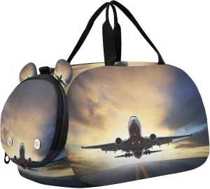 Airplane Sports Duffle Bag for Girls Boys Kids, Gym Bag with Shoe Compartment, Kids Travel Overnight Weekender Shoulder Bags