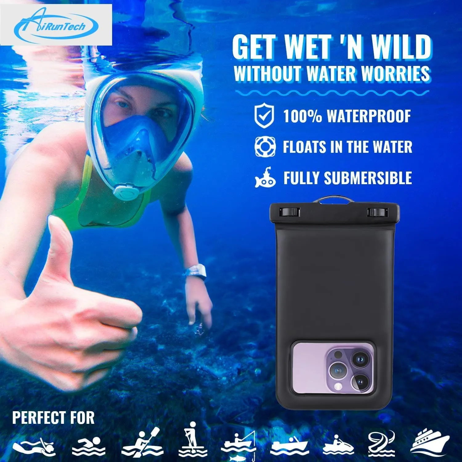 AiRunTech Waterproof Fanny Pack,Waterproof Phone Pouch for iPhone 15 14 13 12 11 Pro Max,IPX8 Waterproof Dry Bag for Snorkeling Beach Cruise Kayaking Pool Swimming(Phone Case   Waist Bag 2-Piece Set)