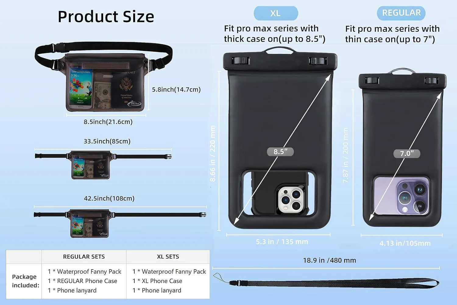 AiRunTech Waterproof Fanny Pack,Waterproof Phone Pouch for iPhone 15 14 13 12 11 Pro Max,IPX8 Waterproof Dry Bag for Snorkeling Beach Cruise Kayaking Pool Swimming(Phone Case   Waist Bag 2-Piece Set)